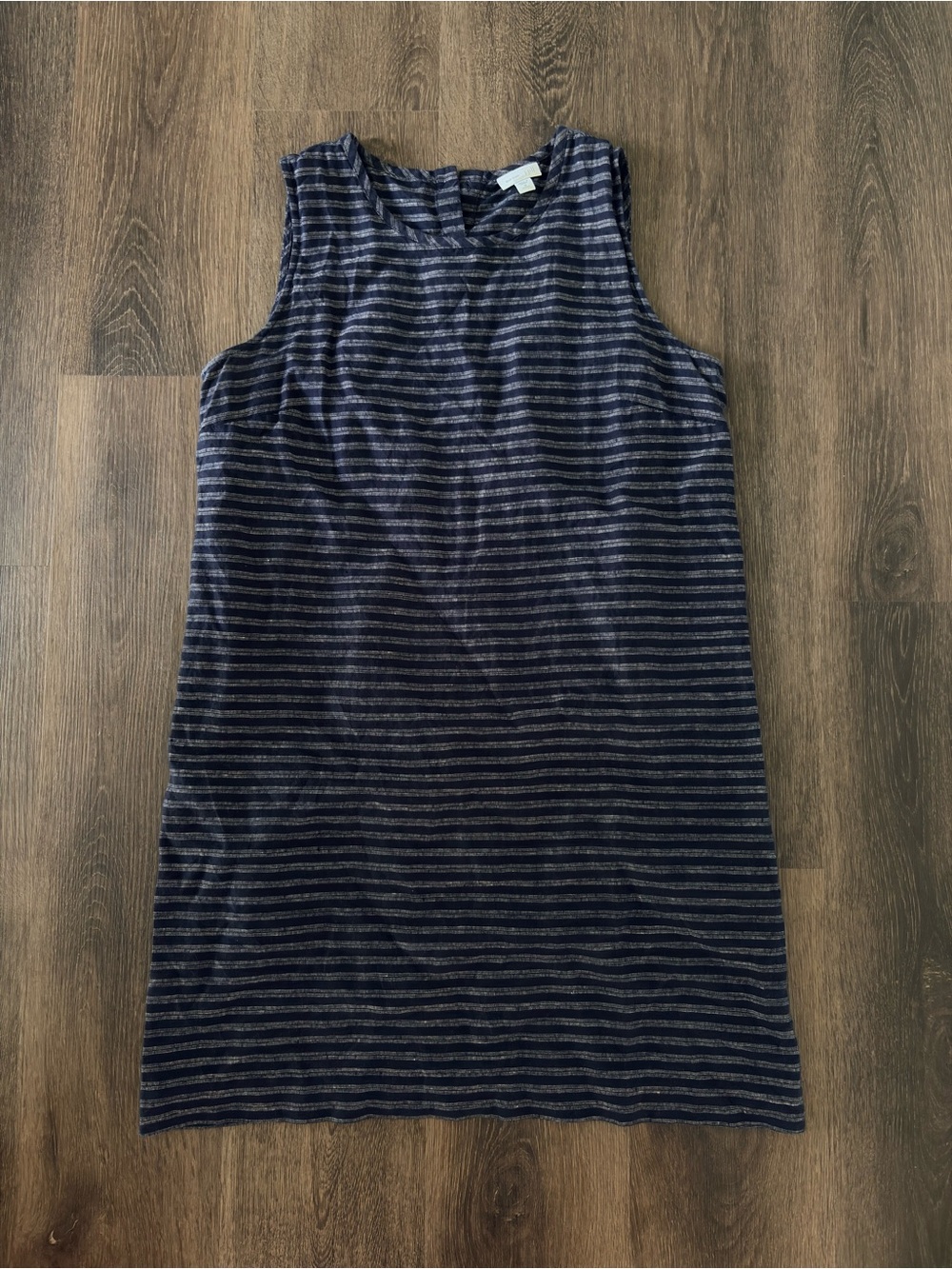 J.Jill Love Linen Navy Blue White Striped 100% Linen Shift Dress Sz MP Medium